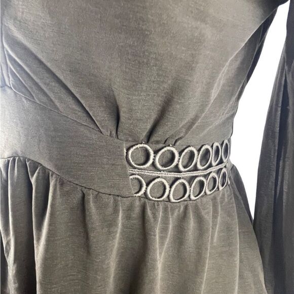 Express Peplum top brown olive green blouse long sheer sleeves v-neck sz XS - Picture 4 of 8